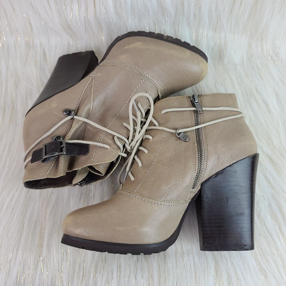 Bacio 61 Presanti Taupe Leather Ankle Boots Booties Block Heel Sz 7 - Picture 5 of 8